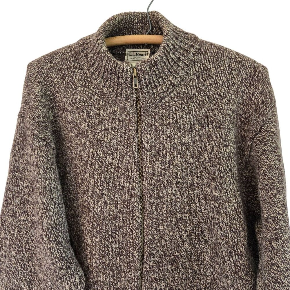 L.L. Bean Mens XL Shetland Wool Full-Zip Cardigan Sweater Heather Brown - Picture 4 of 11